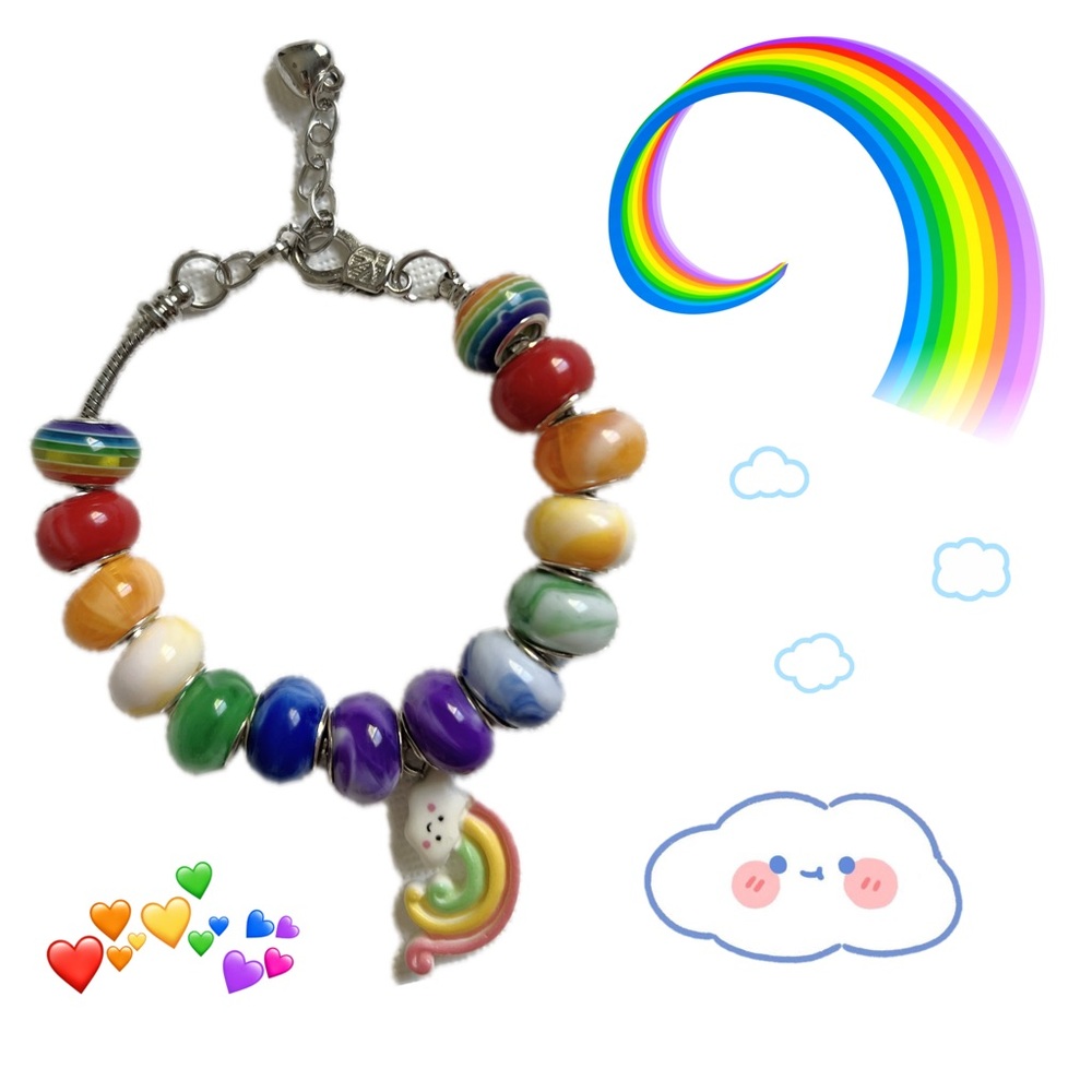 Rainbow Beaded Bracelet with Rainbow Cloud Charm